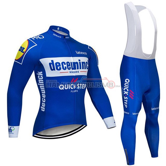 Abbigliamento Ciclismo Deceuninck Quick Step Manica Lunga 2019 Blu Bianco